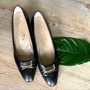 SALVATORE FERRAGAMO 41079 Loafer Heel Black Pump 9